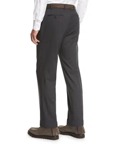 Giorgio Armani Wool Flat-Front Trousers, Gray | Thumbnail 2
