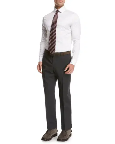 Giorgio Armani Wool Flat-Front Trousers, Gray | Thumbnail 3