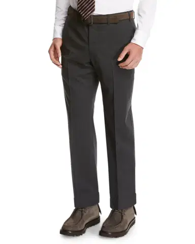Giorgio Armani Wool Flat-Front Trousers, Gray | Thumbnail 1