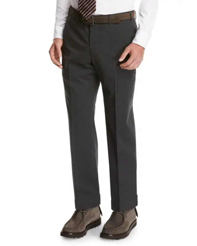 Giorgio Armani Wool Flat-Front Trousers, Gray