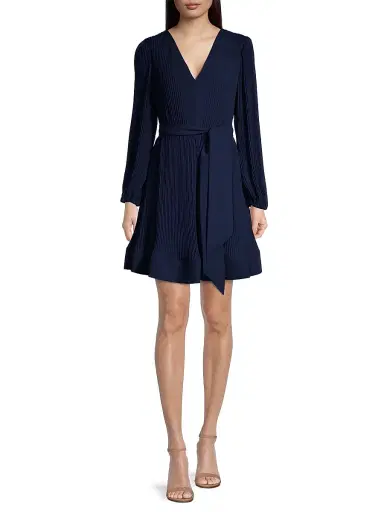 Milly Women's Liv Pleated Belted Minidress - Navy - Size 12 | Thumbnail 2 Milly Women's Liv Pleated Belted Minidress - Navy - Size 12 | Thumbnail 2
