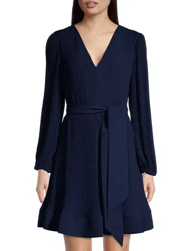 Milly Women's Liv Pleated Belted Minidress - Navy - Size 12 | Thumbnail 3 Milly Women's Liv Pleated Belted Minidress - Navy - Size 12 | Thumbnail 3