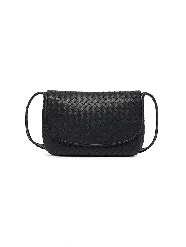 Bottega Veneta Men's Veneto Intrecciato Fluffy Messenger Bag - Black Silver
