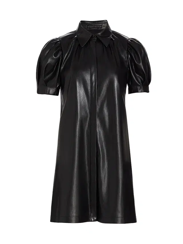 ALICE + OLIVIA Women's Jem Faux Leather Shirtdress - Black