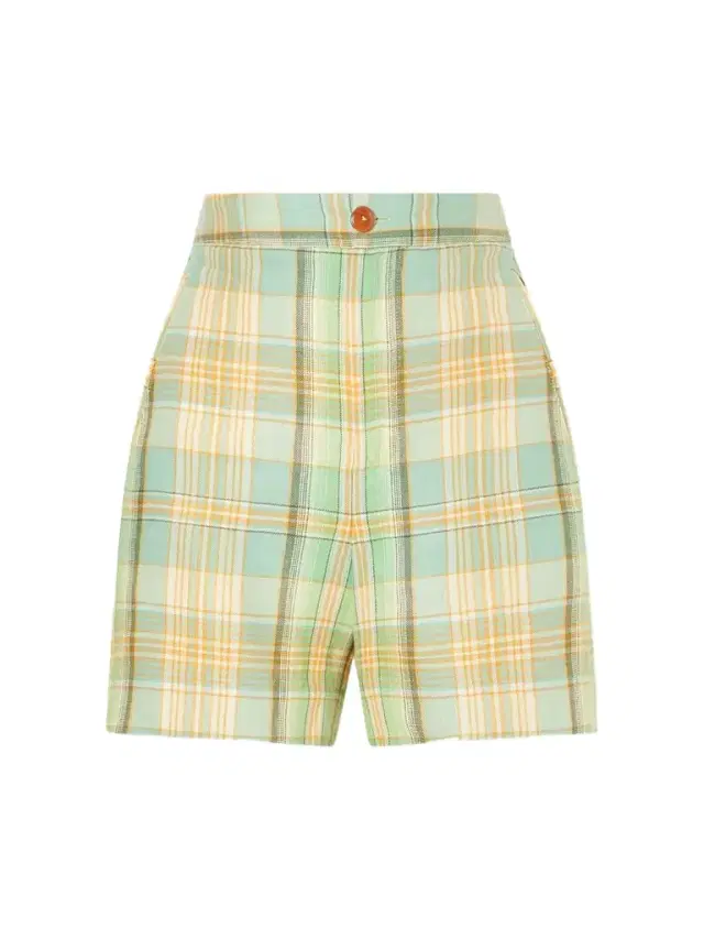 God’s True Cashmere Lime Moss Checked Linen Shorts