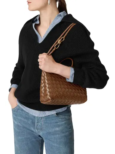 Bottega Veneta Women's Andiamo Small Intrecciato Leather Top-Handle Bag - Nocciola Brass | Thumbnail 4