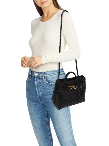 Bottega Veneta Women's Andiamo Small Intrecciato Leather Top-Handle Bag - Black Brass | Thumbnail 2