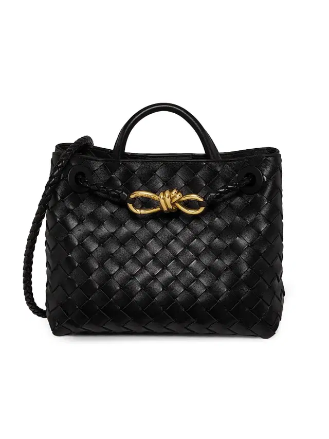 Bottega Veneta Women's Andiamo  Intrecciato Leather Top-Handle Bag - Black Brass