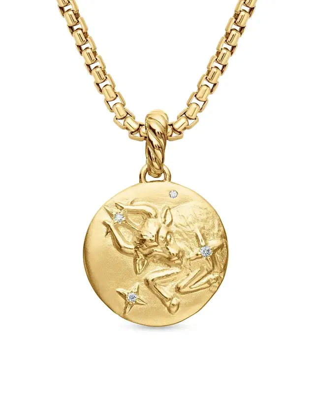 Women's Zodiac Amulet in 18K Yellow Gold with Diamonds - Taurus
