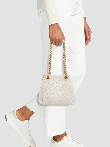 Bottega Veneta Women's Small Parachute Intrecciato Leather Shoulder Bag - Chalk | Thumbnail 2 Bottega Veneta Women's Small Parachute Intrecciato Leather Shoulder Bag - Chalk | Thumbnail 2