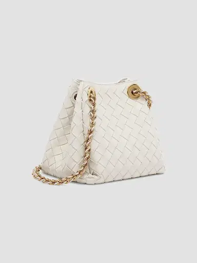 Bottega Veneta Women's Small Parachute Intrecciato Leather Shoulder Bag - Chalk | Thumbnail 4 Bottega Veneta Women's Small Parachute Intrecciato Leather Shoulder Bag - Chalk | Thumbnail 4