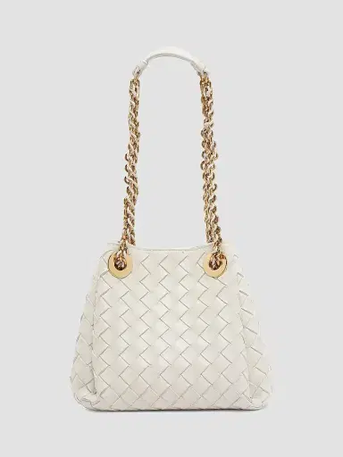 Bottega Veneta Women's Small Parachute Intrecciato Leather Shoulder Bag - Chalk | Thumbnail 5 Bottega Veneta Women's Small Parachute Intrecciato Leather Shoulder Bag - Chalk | Thumbnail 5