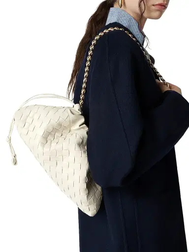 Bottega Veneta Women's Dustbag Notte Intrecciato Leather Chain Shoulder Bag - Sea Salt Brass | Thumbnail 2 Bottega Veneta Women's Dustbag Notte Intrecciato Leather Chain Shoulder Bag - Sea Salt Brass | Thumbnail 2