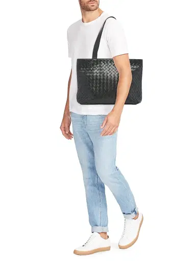 Bottega Veneta Men's Intrecciato Zipped Tote Bag - Dark Green Silver | Thumbnail 2