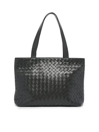 Bottega Veneta Men's Intrecciato Zipped Tote Bag - Dark Green Silver | Thumbnail 1