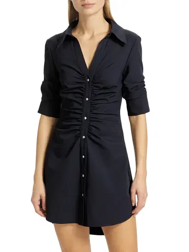 Cinq à Sept Women's Elina Gathered Mini-Shirtdress - Navy - Size 16 | Thumbnail 3 Cinq à Sept Women's Elina Gathered Mini-Shirtdress - Navy - Size 16 | Thumbnail 3