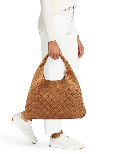 Bottega Veneta Women's Large Campana Intrecciato Suede Shoulder Bag - Amber Brass | Thumbnail 2