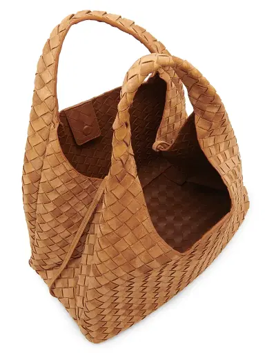 Bottega Veneta Women's Large Campana Intrecciato Suede Shoulder Bag - Amber Brass | Thumbnail 3