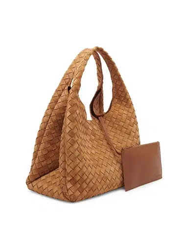 Bottega Veneta Women's Large Campana Intrecciato Suede Shoulder Bag - Amber Brass | Thumbnail 4