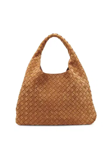 Bottega Veneta Women's Large Campana Intrecciato Suede Shoulder Bag - Amber Brass | Thumbnail 1