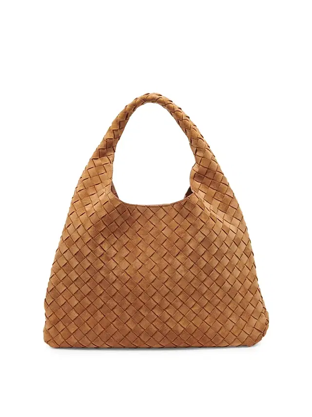 Bottega Veneta Women's  Campana Intrecciato Suede Shoulder Bag - Amber Brass