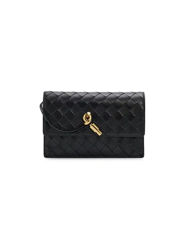 Bottega Veneta Women's Andiamo Intrecciato Leather Chain Pouch - Black Brass