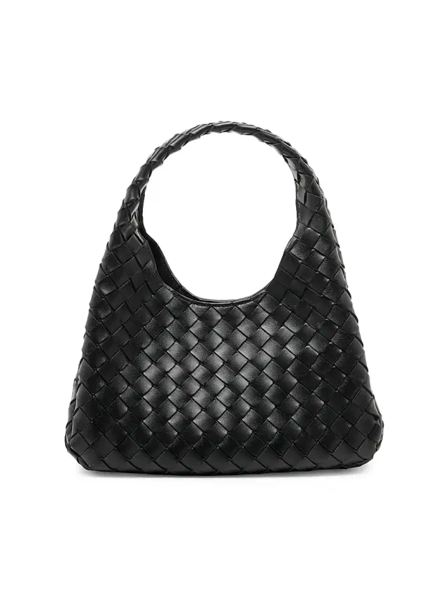 Bottega Veneta Women's  Campana Intrecciato Leather Shoulder Bag - Black Brass