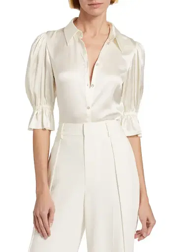 Cinq à Sept Women's Fiona Silk Puff-Sleeve Blouse - Ivory - Size XL | Thumbnail 3 Cinq à Sept Women's Fiona Silk Puff-Sleeve Blouse - Ivory - Size XL | Thumbnail 3