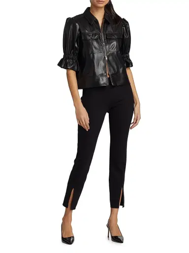 Cinq à Sept Women's Holly Faux Leather Puff-Sleeve Jacket | Thumbnail 2 Cinq à Sept Women's Holly Faux Leather Puff-Sleeve Jacket | Thumbnail 2