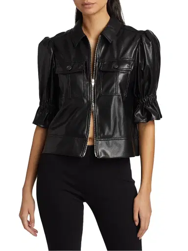 Cinq à Sept Women's Holly Faux Leather Puff-Sleeve Jacket | Thumbnail 3 Cinq à Sept Women's Holly Faux Leather Puff-Sleeve Jacket | Thumbnail 3
