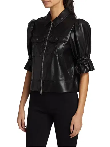 Cinq à Sept Women's Holly Faux Leather Puff-Sleeve Jacket | Thumbnail 4 Cinq à Sept Women's Holly Faux Leather Puff-Sleeve Jacket | Thumbnail 4