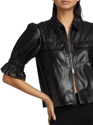 Cinq à Sept Women's Holly Faux Leather Puff-Sleeve Jacket | Thumbnail 6 Cinq à Sept Women's Holly Faux Leather Puff-Sleeve Jacket | Thumbnail 6