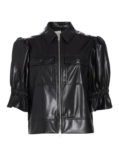 Cinq à Sept Women's Holly Faux Leather Puff-Sleeve Jacket | Thumbnail 1 Cinq à Sept Women's Holly Faux Leather Puff-Sleeve Jacket | Thumbnail 1
