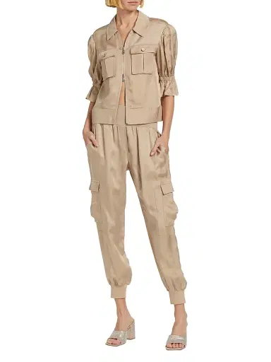 Cinq à Sept Women's Giles Twill Cargo Joggers - Khaki | Thumbnail 2