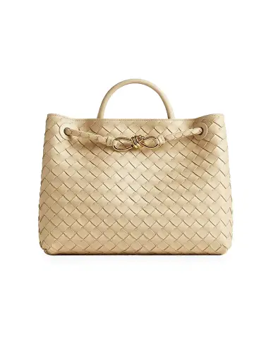 Bottega Veneta Women's Andiamo Medium Intrecciato Leather Top-Handle Bag - Tufo Muse Brass | Thumbnail 1 Bottega Veneta Women's Andiamo Medium Intrecciato Leather Top-Handle Bag - Tufo Muse Brass | Thumbnail 1