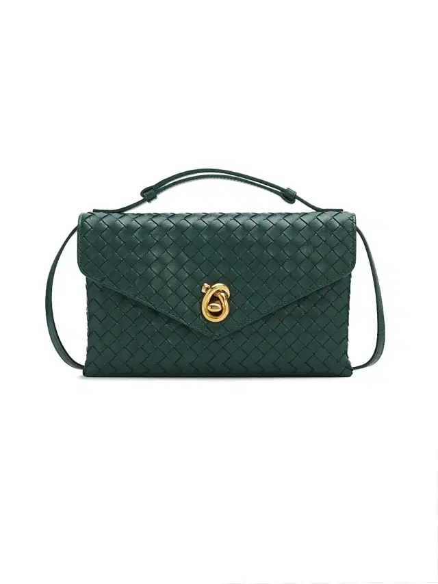 Bottega Veneta Women's Knot Lock Intrecciato Leather Top Handle Bag - Emerald Green Brass