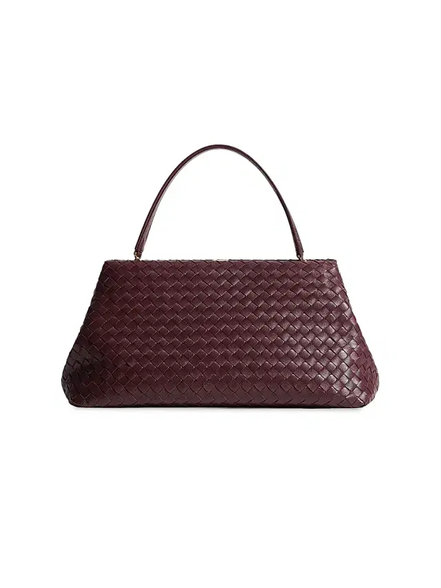 Bottega Veneta Women's 1998 Intrecciato Leather Top Handle Frame Bag - Deep Mahogany Brass