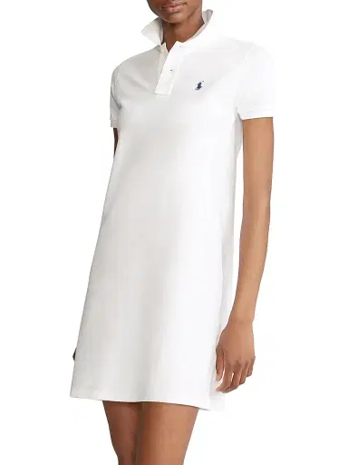Polo Ralph Lauren Women's Cotton Mesh Short-Sleeve Polo Dress - White - Size Large | Thumbnail 3