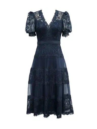 Tadashi Shoji Women's Corded Lace V-Neck Midi-Dress | Thumbnail 1