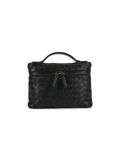 Bottega Veneta Women's Small Intrecciato Leather Vanity Case - Black Brass | Thumbnail 1