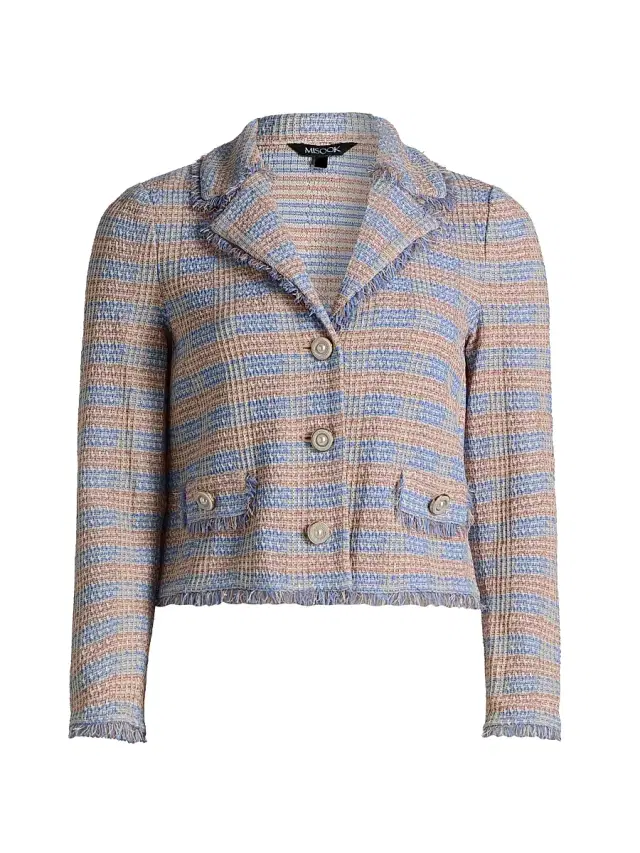 Women's Striped Knit Jacket - Tranquil Blue White Black