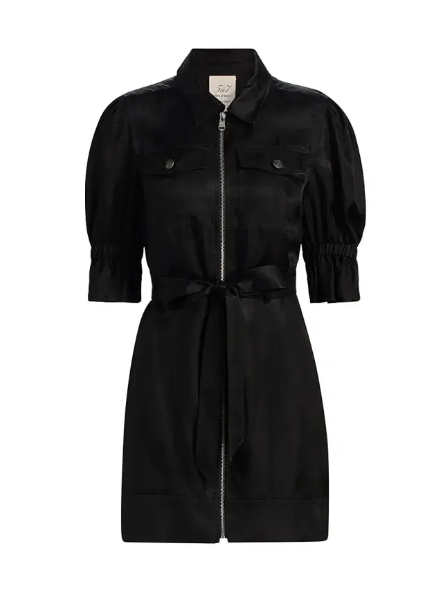Women's Holly Satin Puff-Sleeve Minidress - Black