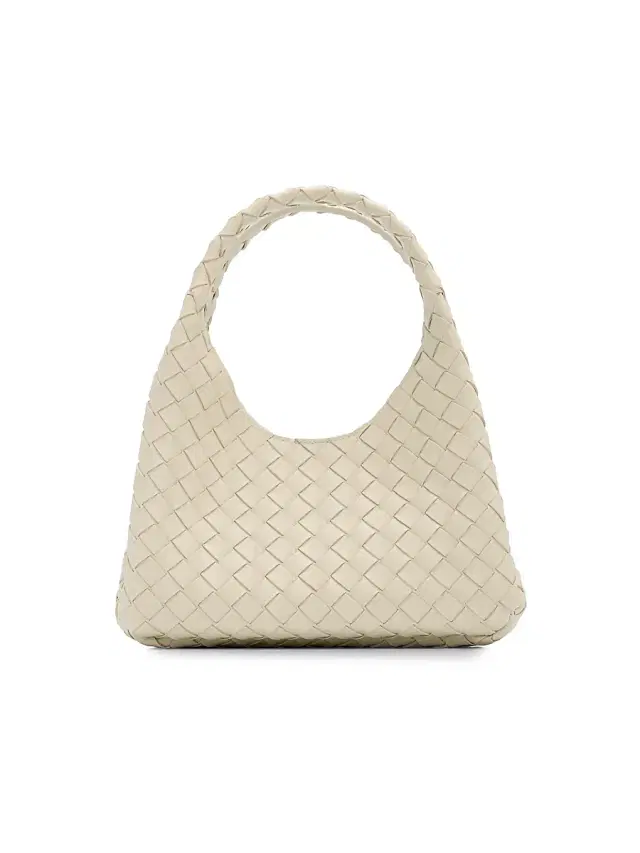 Bottega Veneta Women's  Campana Intrecciato Leather Shoulder Bag - Sea Salt Brass