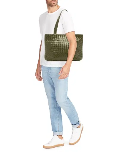 Bottega Veneta Men's Intrecciato Zipped Tote Bag - Crocodile Silver | Thumbnail 2