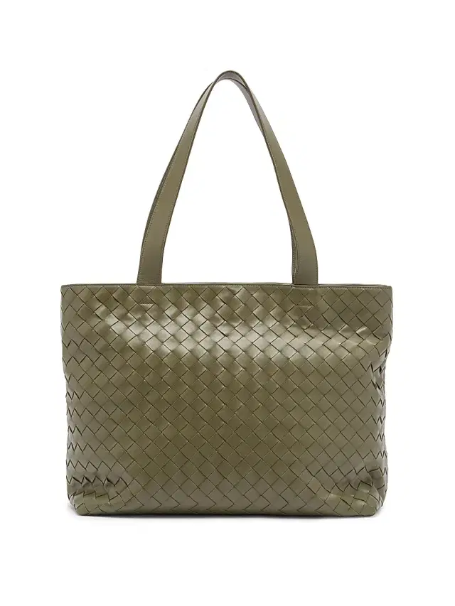 Bottega Veneta Men's  Intrecciato Zipped Tote Bag - Crocodile Silver