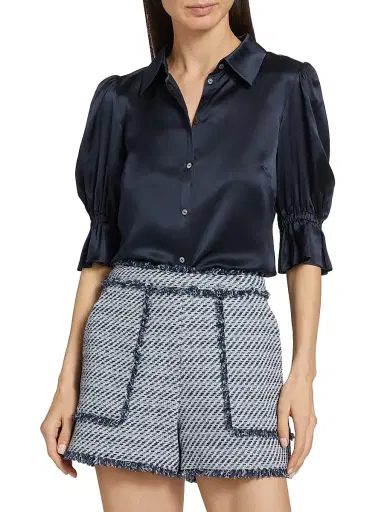 Cinq à Sept Women's Fiona Silk Puff-Sleeve Blouse - Navy - Size XL | Thumbnail 3 Cinq à Sept Women's Fiona Silk Puff-Sleeve Blouse - Navy - Size XL | Thumbnail 3
