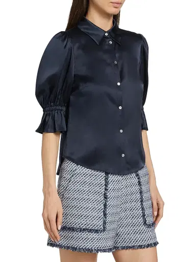 Cinq à Sept Women's Fiona Silk Puff-Sleeve Blouse - Navy - Size XL | Thumbnail 4 Cinq à Sept Women's Fiona Silk Puff-Sleeve Blouse - Navy - Size XL | Thumbnail 4