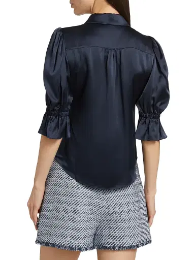 Cinq à Sept Women's Fiona Silk Puff-Sleeve Blouse - Navy - Size XL | Thumbnail 5 Cinq à Sept Women's Fiona Silk Puff-Sleeve Blouse - Navy - Size XL | Thumbnail 5