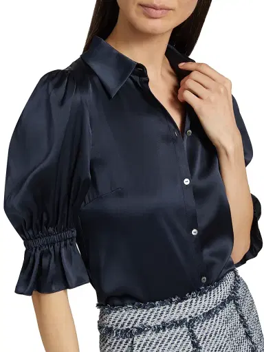 Cinq à Sept Women's Fiona Silk Puff-Sleeve Blouse - Navy - Size XL | Thumbnail 6 Cinq à Sept Women's Fiona Silk Puff-Sleeve Blouse - Navy - Size XL | Thumbnail 6