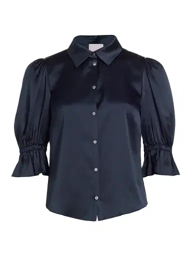 Cinq à Sept Women's Fiona Silk Puff-Sleeve Blouse - Navy - Size XL | Thumbnail 1 Cinq à Sept Women's Fiona Silk Puff-Sleeve Blouse - Navy - Size XL | Thumbnail 1
